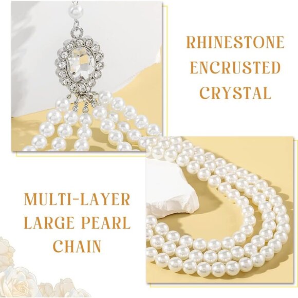 Pearl Body Chain White Layered Pearls Crystal Cross Jewelry for Women - Picture 5 of 6